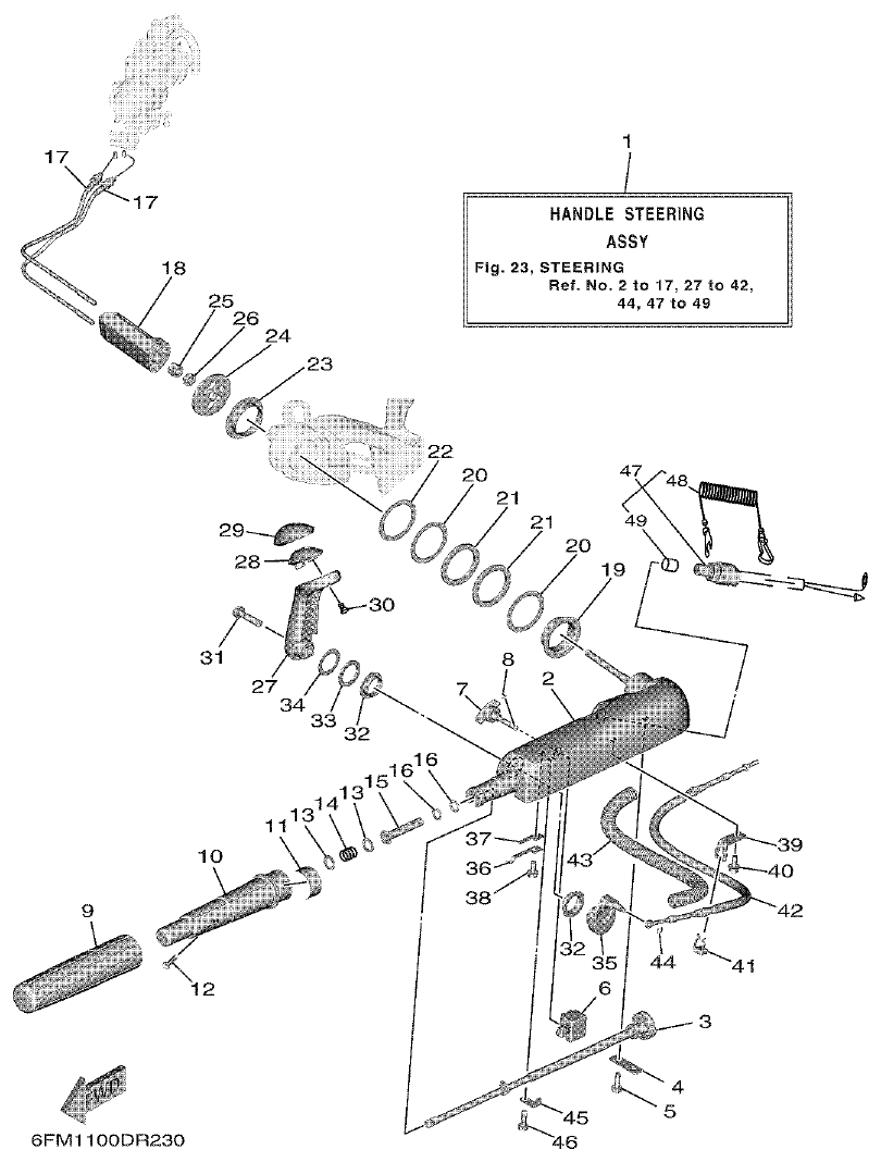 Yamaha F25G STEERING parts diagram